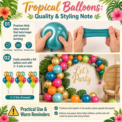 Tropical Balloons, 12 Inch Summer Hawaiian Balloons, Hot Pink Orange Teal Blue - Image 7