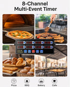 Commercial 8 Channels Digital Kitchen Timer, Stainless Steel Calculagraph Timer with Loud Alarm for Restaurant, Clock Reminder on Multiple Events