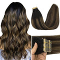 GOO GOO Tape in Hair Extensions Human Hair, 1B/6/1B Balayage Natural Black to Chestnut Brown, 16inch 50g 20pcs, Skin Weft Seamless Invisible, Silky Straight with Thick Ends, Remy Human Hair
