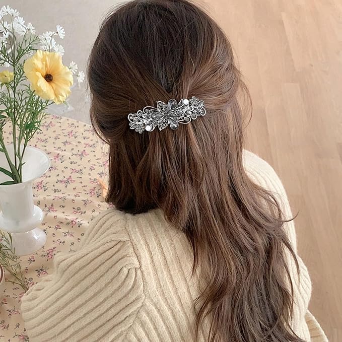 Vintage Hair Clips 4 Pcs Flower Crystal Rhinestones Barrette Set Sparkling Rhinestone Hair Barrettes For Women, Retro Flower Pearl Crystal Hair Clip, Butterfly Rhinestone Spring Hair Barrette Clip