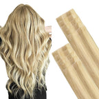 GOO GOO Invisi Edge Tape in Hair Extensions Human Hair, 18D/22F Dirty Blonde Highlights, 10pcs 16inch 25g, Virgin Remy Hair, Seamless Injected Tape, Natural Look