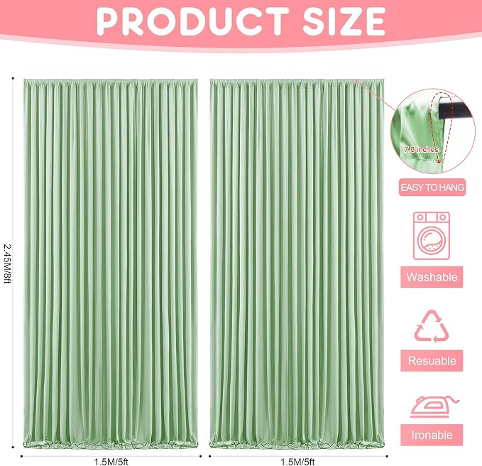 Asee'm Sage Green Backdrop Curtains Drapes - Image 2