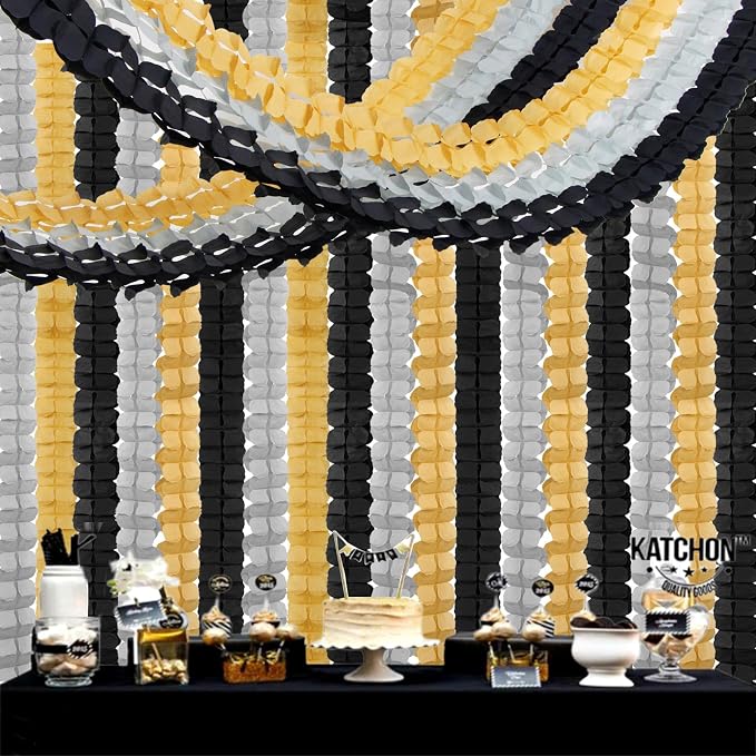 Black-Gold Silver Party-Decorations Streamers Garland - 157Ft Graduation - Image 6