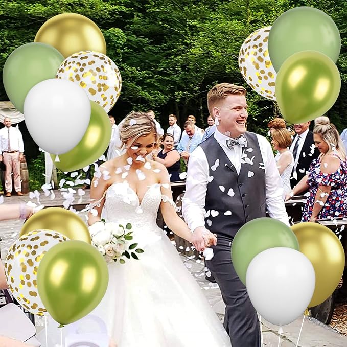 Green Gold Balloons Set, 12Inch Retro White Latex Balloons Metallic Green Gold - Image 5