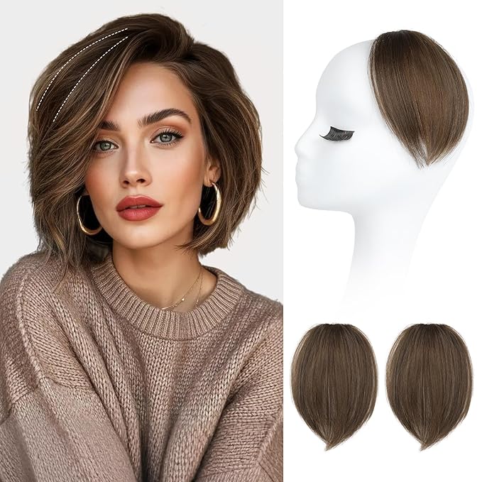 REECHO Clip in Hair Volumizer, 2PCS 6 inch Short Thick Clip in Hairpieces Adding Extra Volume Hair Extensions for Women (Medium Brown with Highlights)
