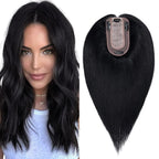 SEGO Real Human Hair Topper for Women, No Bangs Hair Topper with Anti-Slip Clips (6 Inch #1 Jet Black)