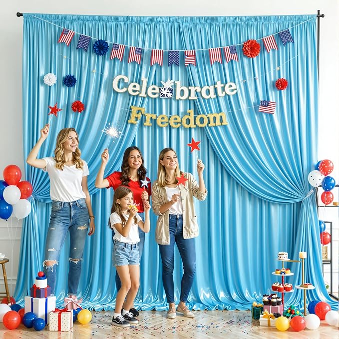 30x10ft Sky Blue Glitter Backdrop Curtain - Image 7