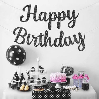 Glitter Happy Birthday Banner Sign Birthday Garland Wall Door Banners Flag - Image 6