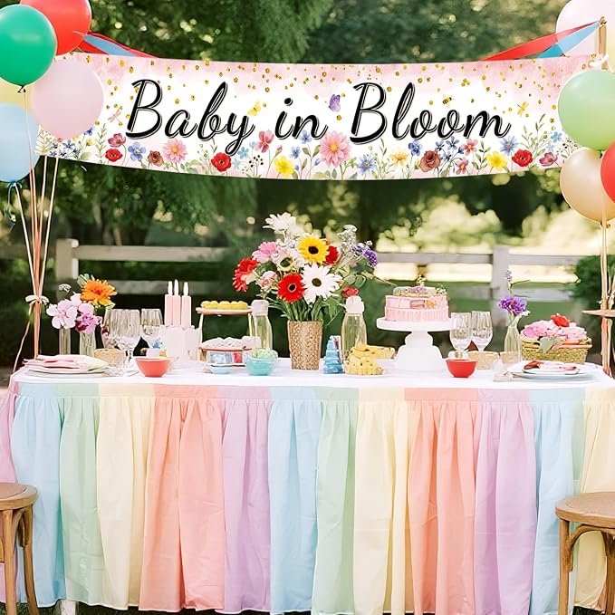 Baby in Bloom Baby Shower Banner, Spring Baby Shower Decorations, Large 70.8x13 - Image 3