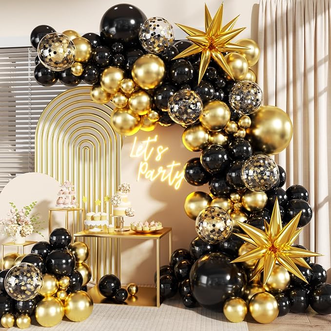 Black and Gold Balloon Arch Kit by LANGASQUE