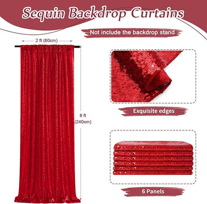 Red Sequin Backdrop Curtains-6 Panels 2FTx8FT Red Backdrop - Image 2