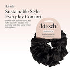 Kitsch Recycled Satin Ruffle Scrunchie – Gentle Hair Scrunchie for Women, Eco-Friendly Hair Tie No Damage, Stylish Ponytail Holder | Ideal Gifts for Women - Black