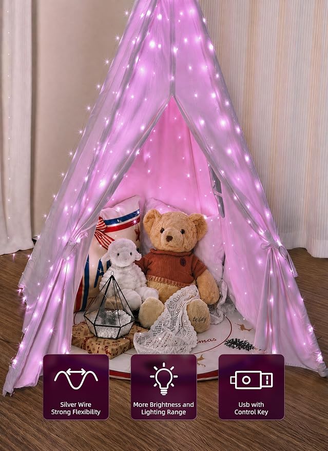 Brightown 300 LED Pink Fairy Curtain Lights, 9.8ft x 9.8ft String Lights | USB - Image 3