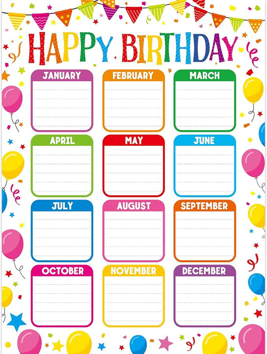 Classroom Birthday Chart With 20 Glue Dots, Colorful Balloon Birthday Poster by VANTASII