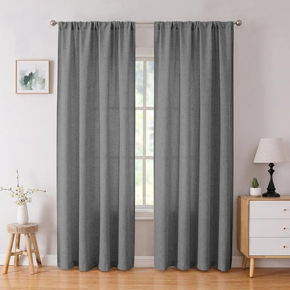 Tollpiz Linen Curtains Living Room Rod Pocket Semi Sheer Curtain Burlap Light by Tollpiz