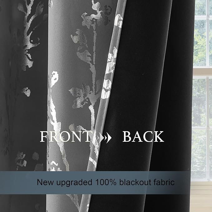 NICETOWN 100% Blackout Curtains 84 inches Long, Grommet Floral Branch Curtains - Image 5