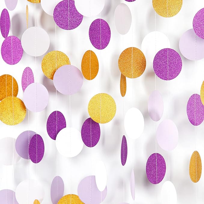 White Purple-Gold Party-Decorations Paper Garland - 52ft Glitter Hanging by LastingSurprise