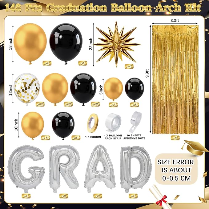 Capoda 148 Pcs Black Gold Balloon Garland Arch Kit - Image 2