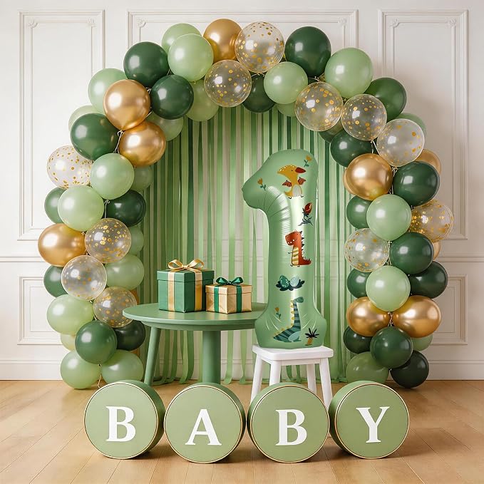 40 Inch Dinosaur Number 1 Balloon | Olive Green Number - Image 3