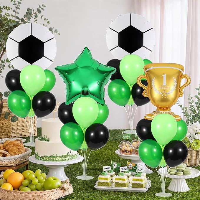 4 Sets Soccer Party Decorations Balloons Stand Kit Soccer Trophy Gold Green - Image 5