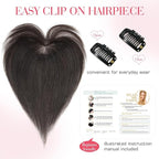 Hairro Human Hair Toppers For Women Wispy Thin No Bang Middle Part Side Bangs Hair Clip Short Wiglet Hairpieces Natural 11 Inches 14.5g #1B Natural Black