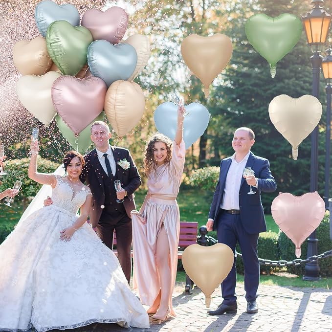 Pastel Colorful Heart Foil Balloons, 18Inch Heart Shaped Foil Balloon - Image 8