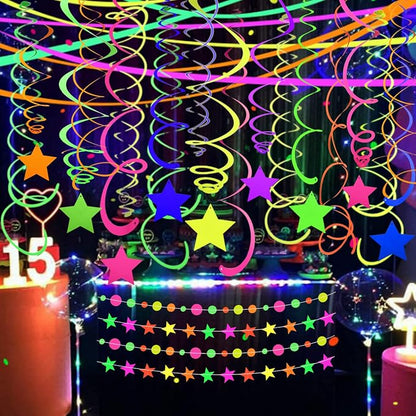56 Pieces UV Hanging Swirls Decorations Paper Neon Streamer - Image 3
