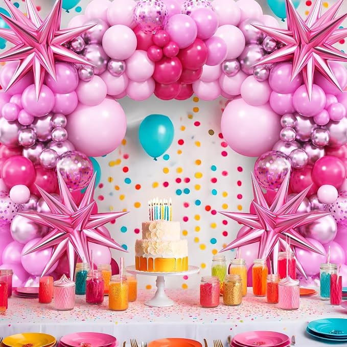 Pink Balloon Arch Kit with Star Foil Balloons, Metallic Pastel Pink Confetti - Image 9