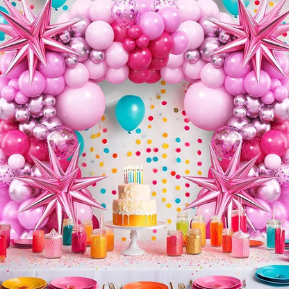 Pink Balloon Arch Kit with Star Foil Balloons, Metallic Pastel Pink Confetti - Image 9
