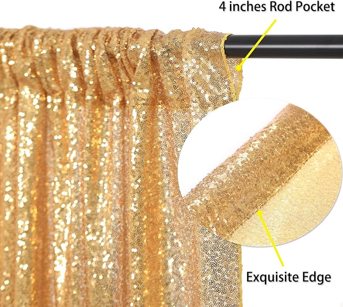 Gold Sequin Backdrop Curtains Party Photo Glitter Drapes 2 Pcs 2FTx8FT | - Image 2