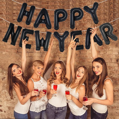 PIGETALE Black Happy New Year Balloons, 16 Inch Letter Balloons Happy New Year - Image 4
