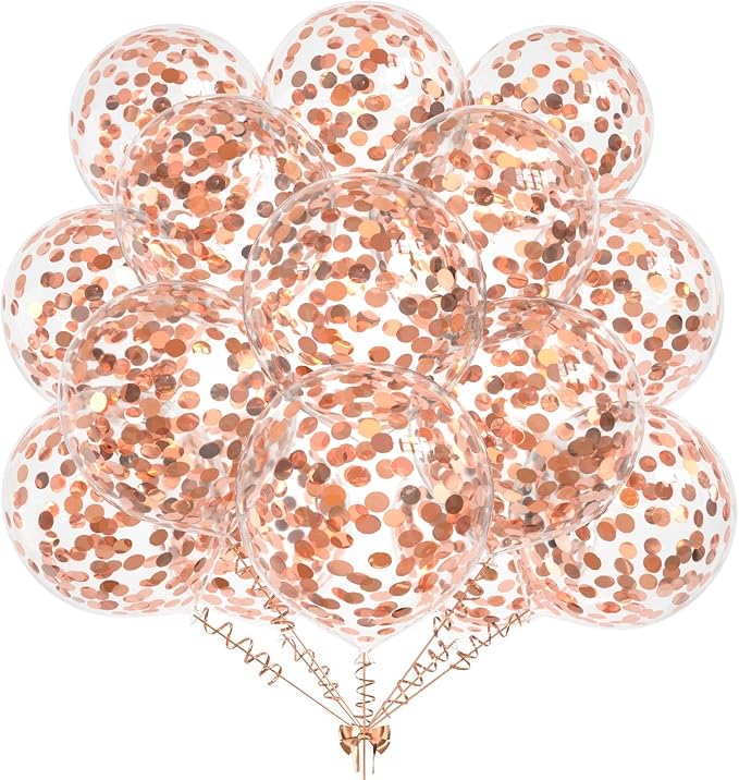 50pcs Rose Gold Foil Confetti Balloons, 12 inch Latex Balloon by KALOR