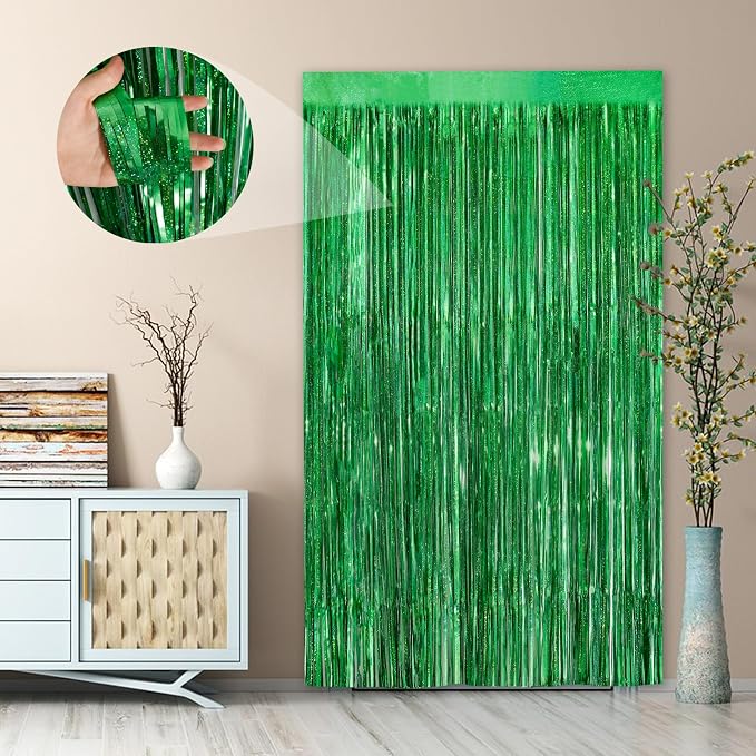 Green Party Streamers 2Pack Foil Fringe Curtains 3.3 x 8.3ft Door Streamers - Image 5