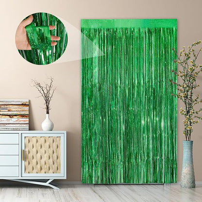 Green Party Streamers 2Pack Foil Fringe Curtains 3.3 x 8.3ft Door Streamers - Image 5