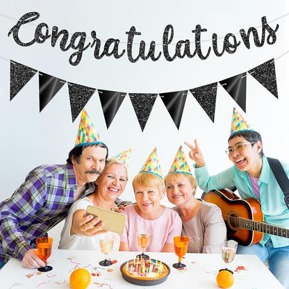 Glitter Black Congratulations Banner - Image 5