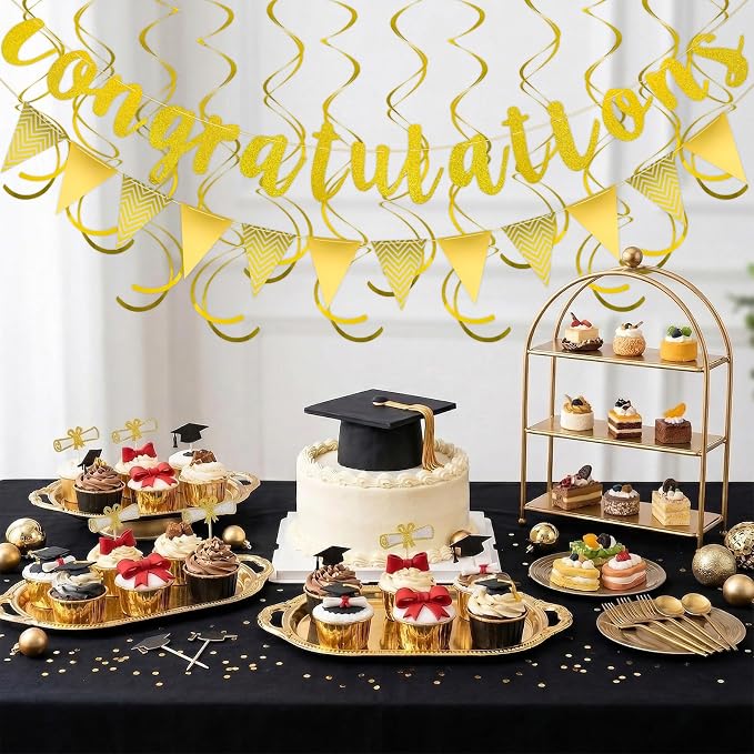 Pre-strung Glitter Congratulations Banner Sign Triangle Flag Banner Hanging - Image 6