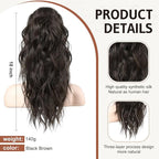 FLUFYMOOZ Ponytail Extension, 18 Inch Claw Clip Ponytail Extension, Wavy Curly Claw Clip in Ponytail Hair Extensions, Natural Fake Ponytail Synthetic Hairpiece for Women (Black Brown)