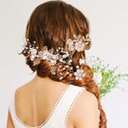 Wedding Flower Hair Accessories for Women: 4pcs Leaf and Flower Hair Combs for Women Accessories - Crystal Pearl Wedding Flower Clips Headpiece for Brides Bridesmaids Girls Updo (Pink)