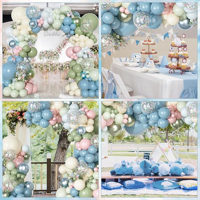 Ouddy Party Pink Dusty Blue Green Balloons Garland Arch Kit 18 12 10 5 Inch | - Image 7