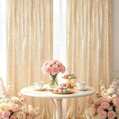 ShinyBeauty Light Gold Sequin Backdrop 2 Panels 7x7ft Christmas Backdrop | - Image 2