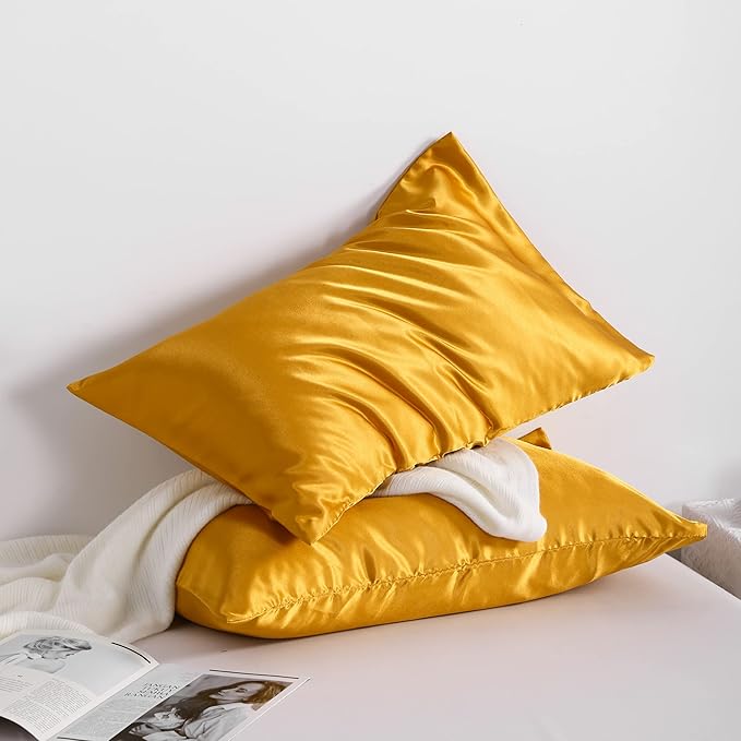 NTBAY 2 Pack Satin Queen Pillowcases for Hair and Skin, Luxurious and Silky Pillow Cases with Envelope Closure, 20x30 Inches, Golden Brown