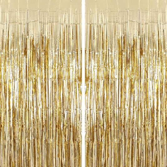 2 Pack Fringe Curtains Foil Shiny Fringe Backdrop Tinsel Door Streamers Foil by TOTAFAM