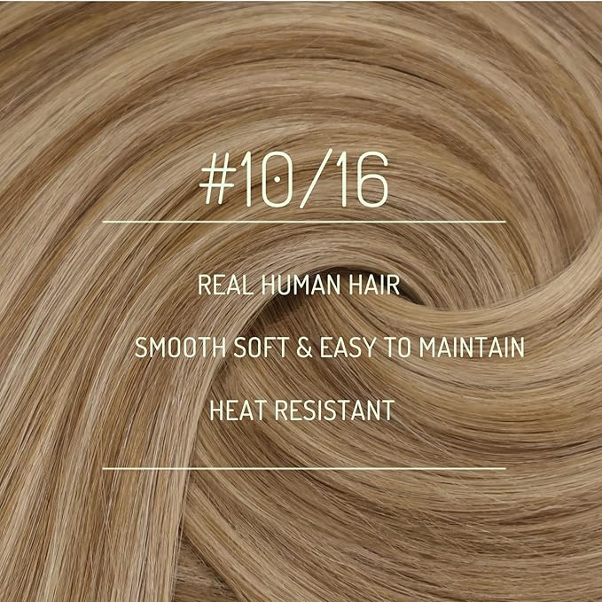 RUNATURE Blonde Clip in Hair Extensions, Real Human Hair Clip in Extensions, Long Hair Extensions Clip Ins, Remy Natural Hair Add Length, 22 Inch 120g 7pcs #10P16 Dark Blonde Highlight Caramel Blonde