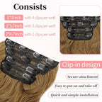 KooKaStyle Clip in Synthetic Hair Extensions Long Wavy 4PCS Thick Hairpieces Brown with Multi - Tone Highlights Fiber Double Weft Natural 24 Inch for Women