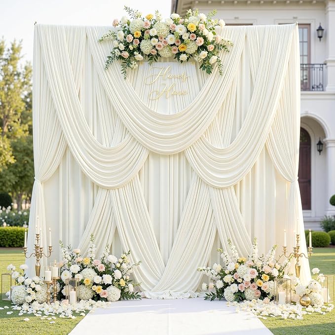 20ft x 12ft Wrinkle Free Ivory Backdrop Curtains - Image 2