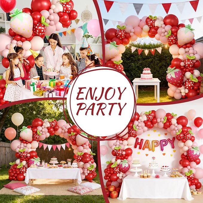 Strawberry Balloon Arch Kit, Pastel Pink Cream Party Balloons - Image 4