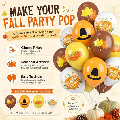 Thanksgiving Balloons, 12 Inch Orange Coffee Brown Yellow White Pumpkin Fall - Image 3