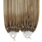 YoungSee Micro Link Hair Extensions Human Hair Ombre Microloop Hair Extensions Human Hair Balayage Light Brown with Blonde Beaded Hair Extension Cold Fusion for Long Hair 24 Inch 50s 50g