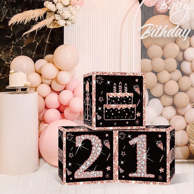 Eiurteao 3pcs Rose Gold 21st Birthday Decorations Boxes - Image 6