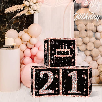 Eiurteao 3pcs Rose Gold 21st Birthday Decorations Boxes - Image 6